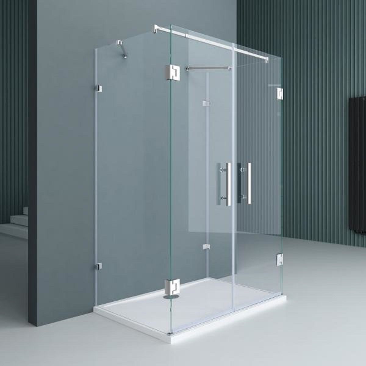 Duschkabine 40, 3 Seiten, Flügeltüren mit 180-Grad-Öffnung, 8 mm Glas, Maße 80-90 x 120 cm