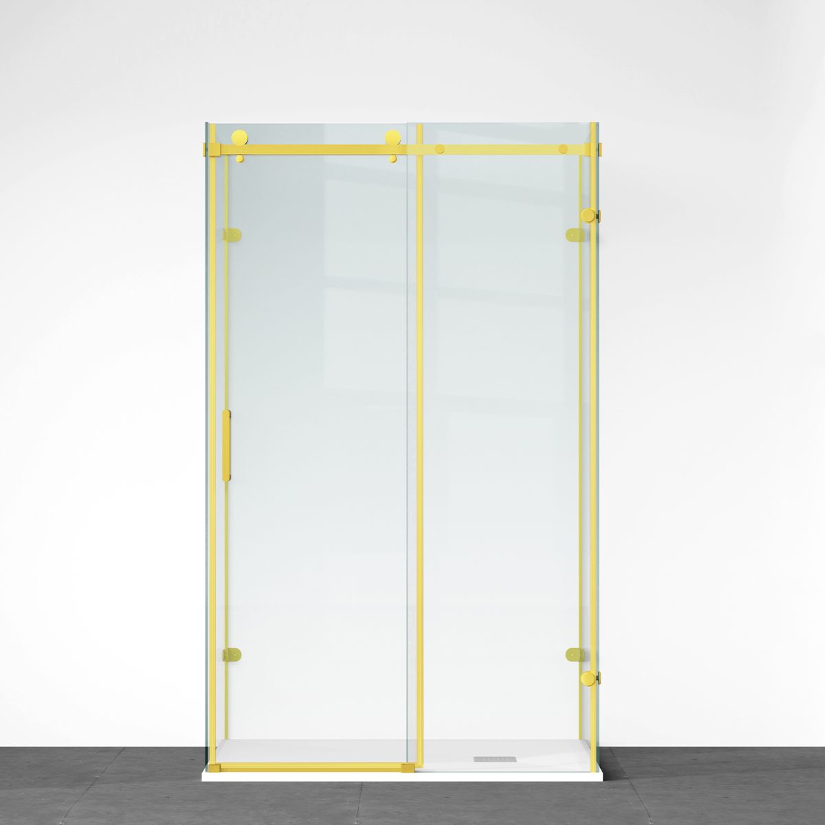 Duschkabine, festem Wandteil, Schiebetür, 8 mm Glas, Nano-Beschichtung, Mattgold, Größen 80-90x120-140-160 cm, Solana