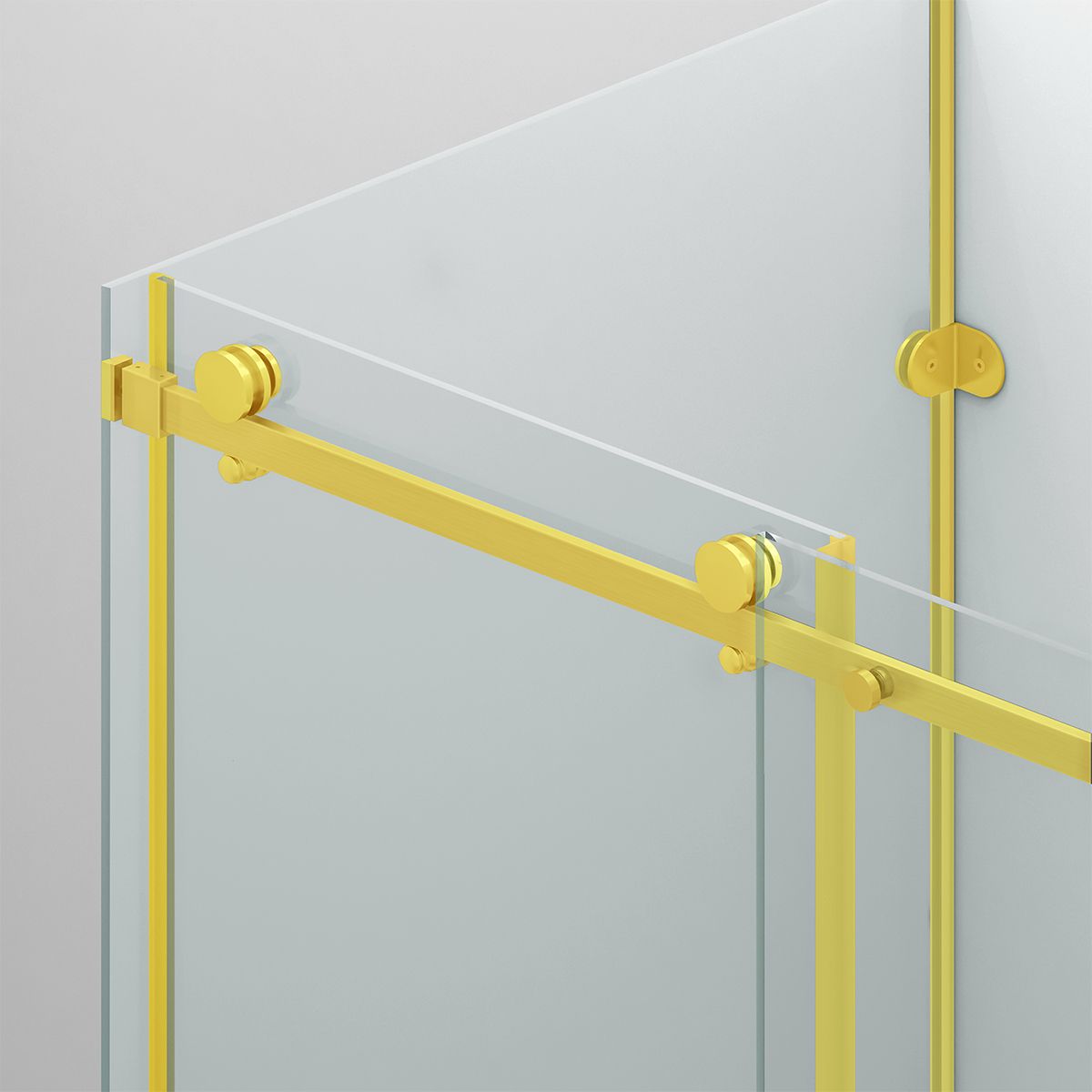 Duschkabine, festem Wandteil, Schiebetür, 8 mm Glas, Nano-Beschichtung, Mattgold, Größen 80-90x120-140-160 cm, Solana