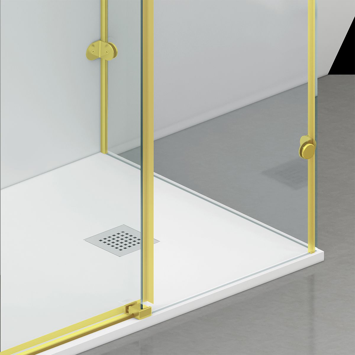 Duschkabine, festem Wandteil, Schiebetür, 8 mm Glas, Nano-Beschichtung, Mattgold, Größen 80-90x120-140-160 cm, Solana