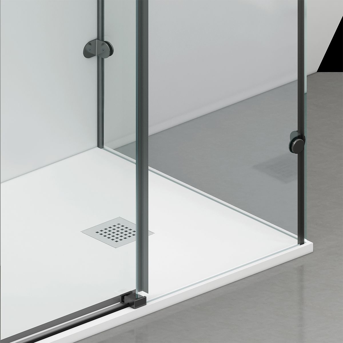 Duschkabine, festem Wandteil, Schiebetür, 8 mm Glas, Nano-Beschichtung, Mattschwarz, Größen 70-90x100-120-160 cm, Solana