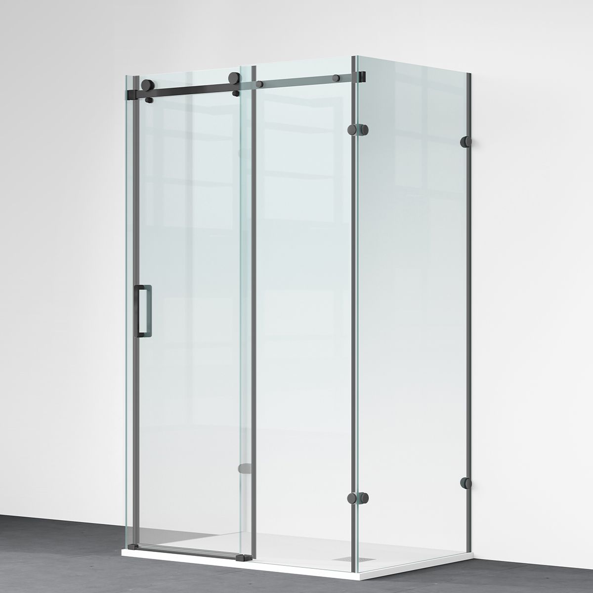 Duschkabine, festem Wandteil, Schiebetür, 8 mm Glas, Nano-Beschichtung, Mattschwarz, Größen 70-90x100-120-160 cm, Solana