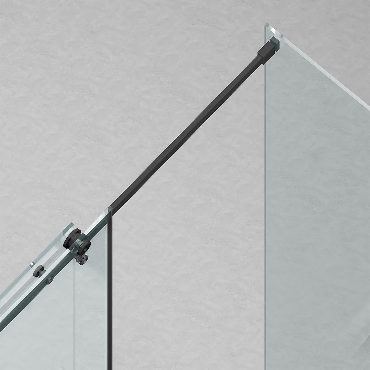 Duschkabine, festem Wandteil, Schiebetür, 8 mm Glas, Nano-Beschichtung, Mattschwarz, Größen 70-90x100-120-160 cm, Solana