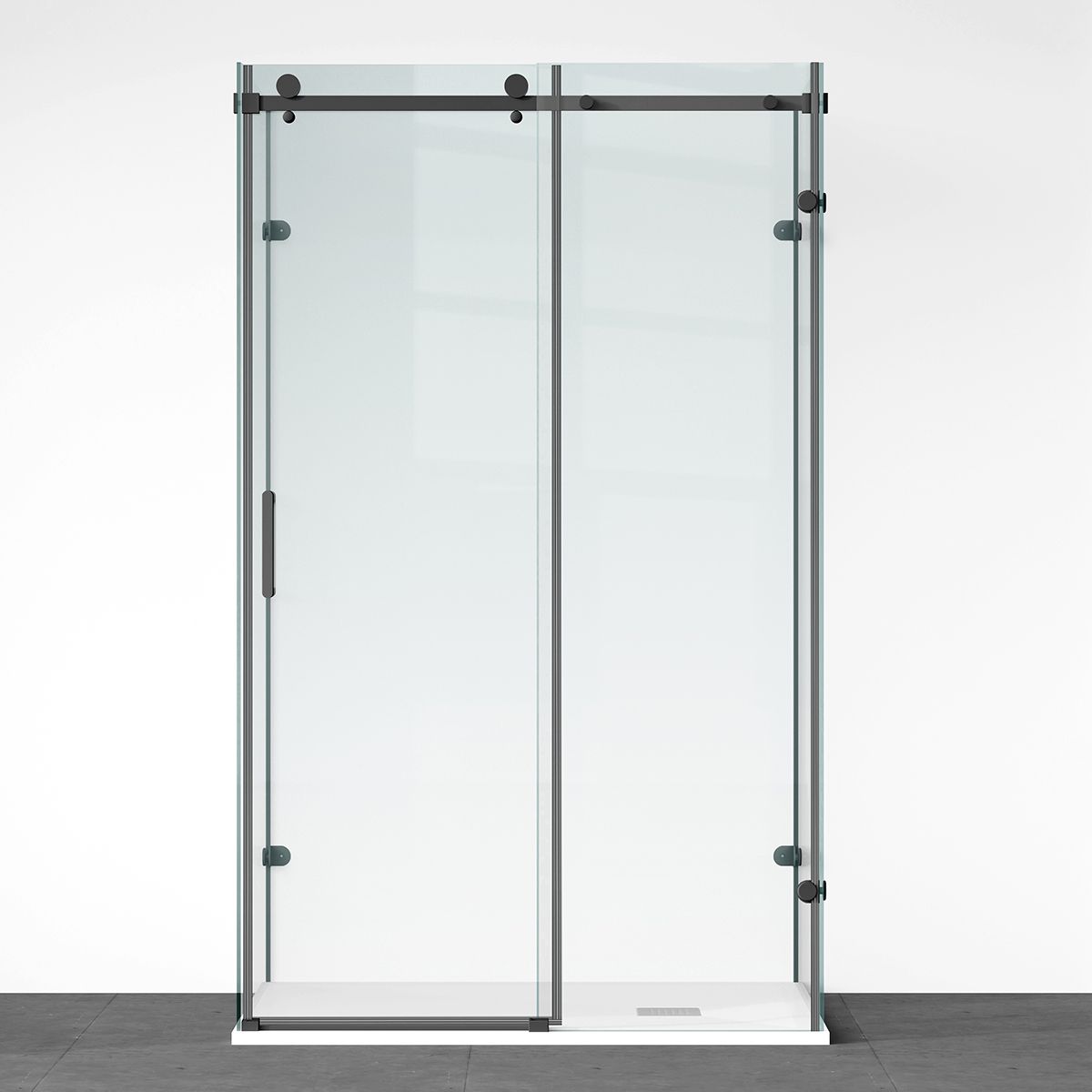 Duschkabine, festem Wandteil, Schiebetür, 8 mm Glas, Nano-Beschichtung, Mattschwarz, Größen 70-90x100-120-160 cm, Solana