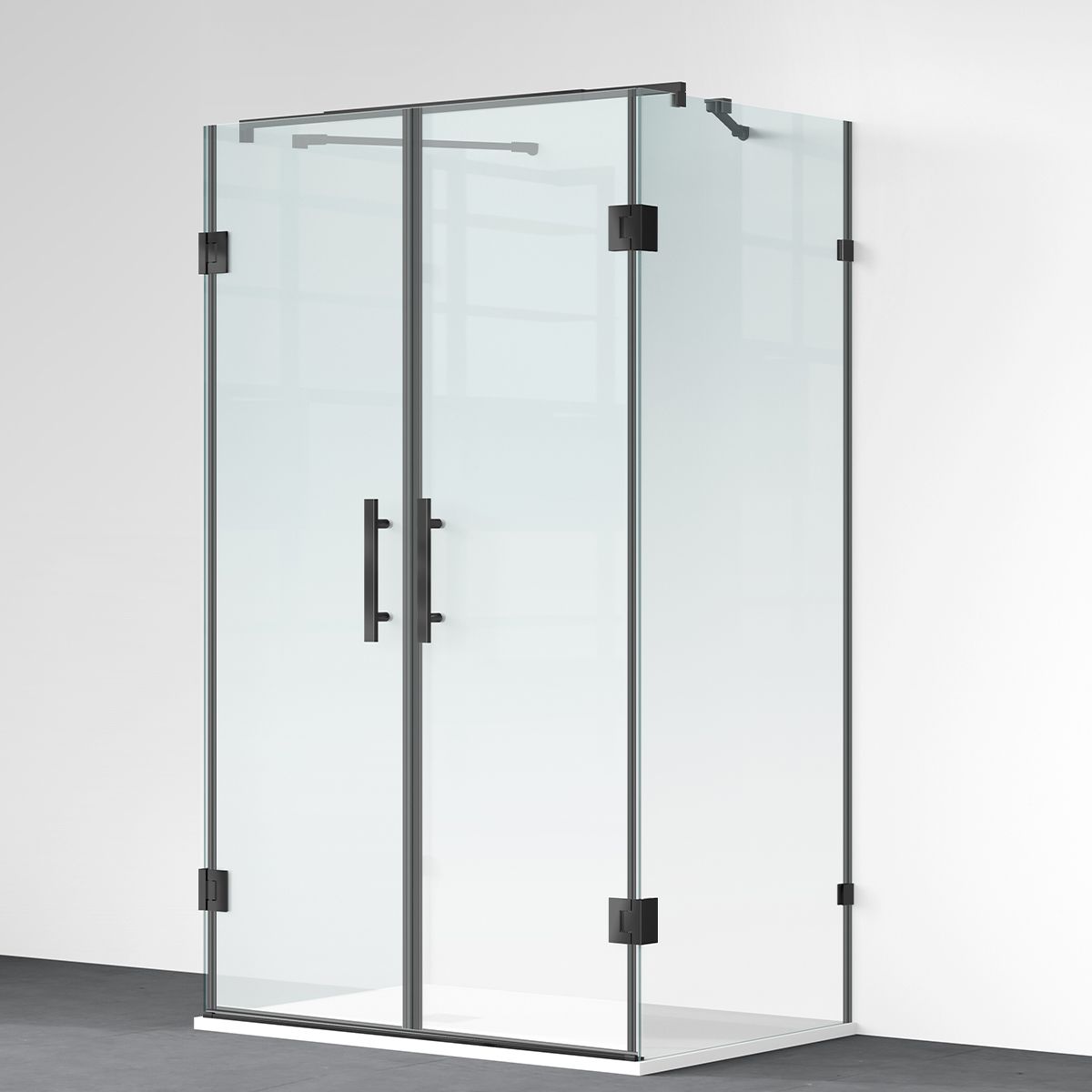 Duschkabine, 3-seitig, Pendeltür, Mattschwarz, 8 mm Glas, Nano-Beschichtung, Größen 70-80-90x100-120 cm, Trinity