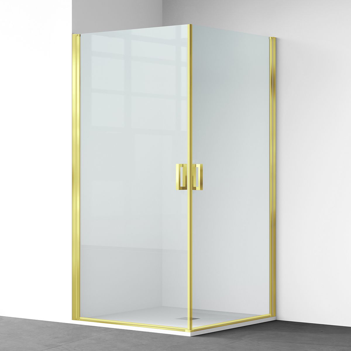 Duschkabine, 6 mm Sicherheitsglas, Transparent, Mattgold, 2 Drehtüren, Größen 70, 80, 90 x 195 cm, Hera