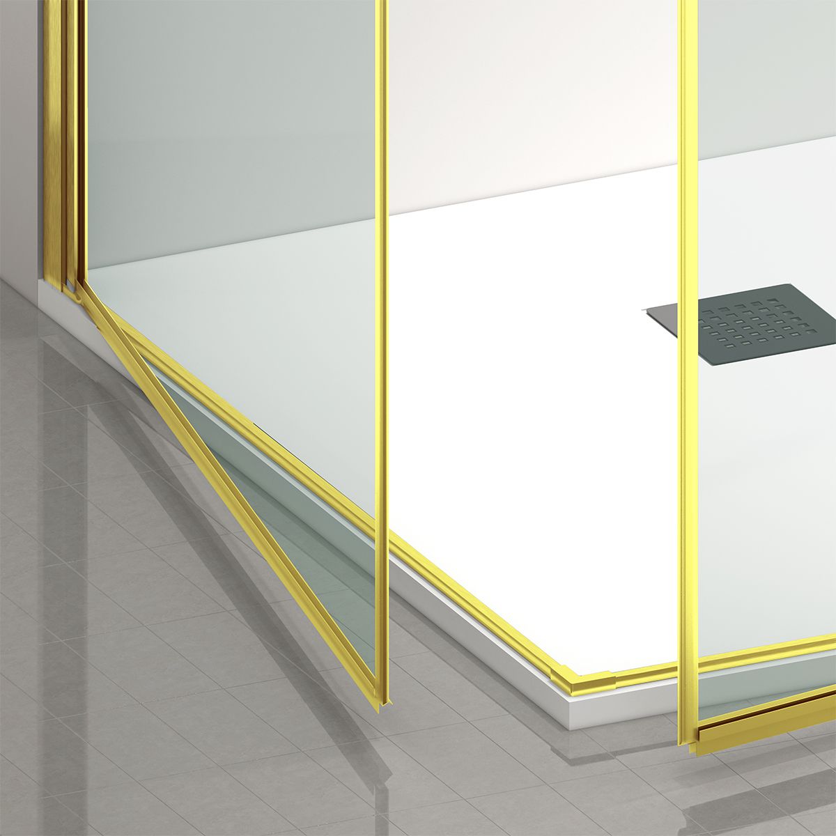 Duschkabine, 6 mm Sicherheitsglas, Transparent, Mattgold, 2 Drehtüren, Größen 70, 80, 90 x 195 cm, Hera