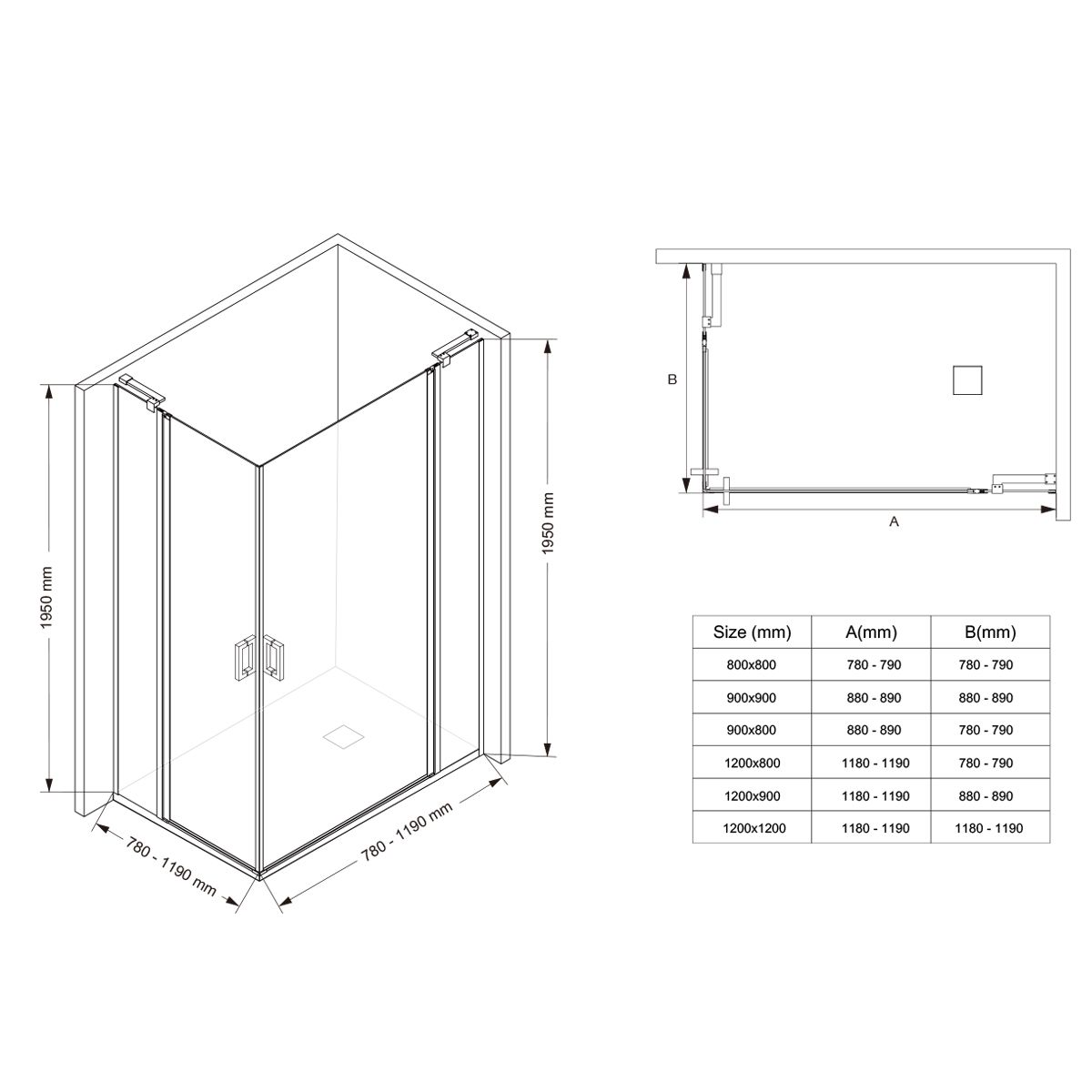 Duschkabine, Sicherheitsglas 6 mm, Transparent, Chrom, 2 Pendeltüren, Maße: 80–90×120 cm, Axis