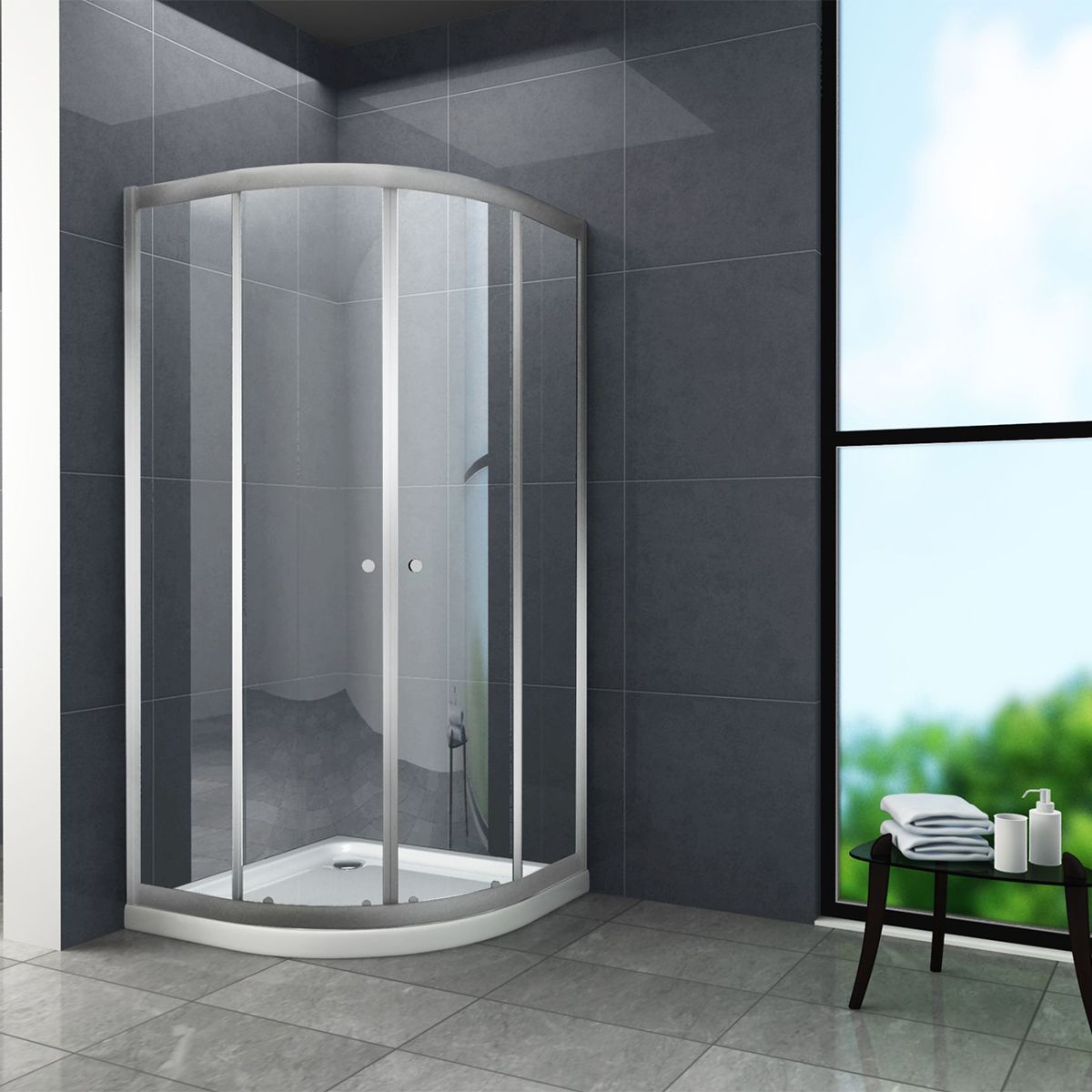 Duschkabine, Schiebetüren, Chrom, 6 mm Glas, 90 x 90 x 190 cm, ohne Duschwanne, Nano Easy Clean, Timon