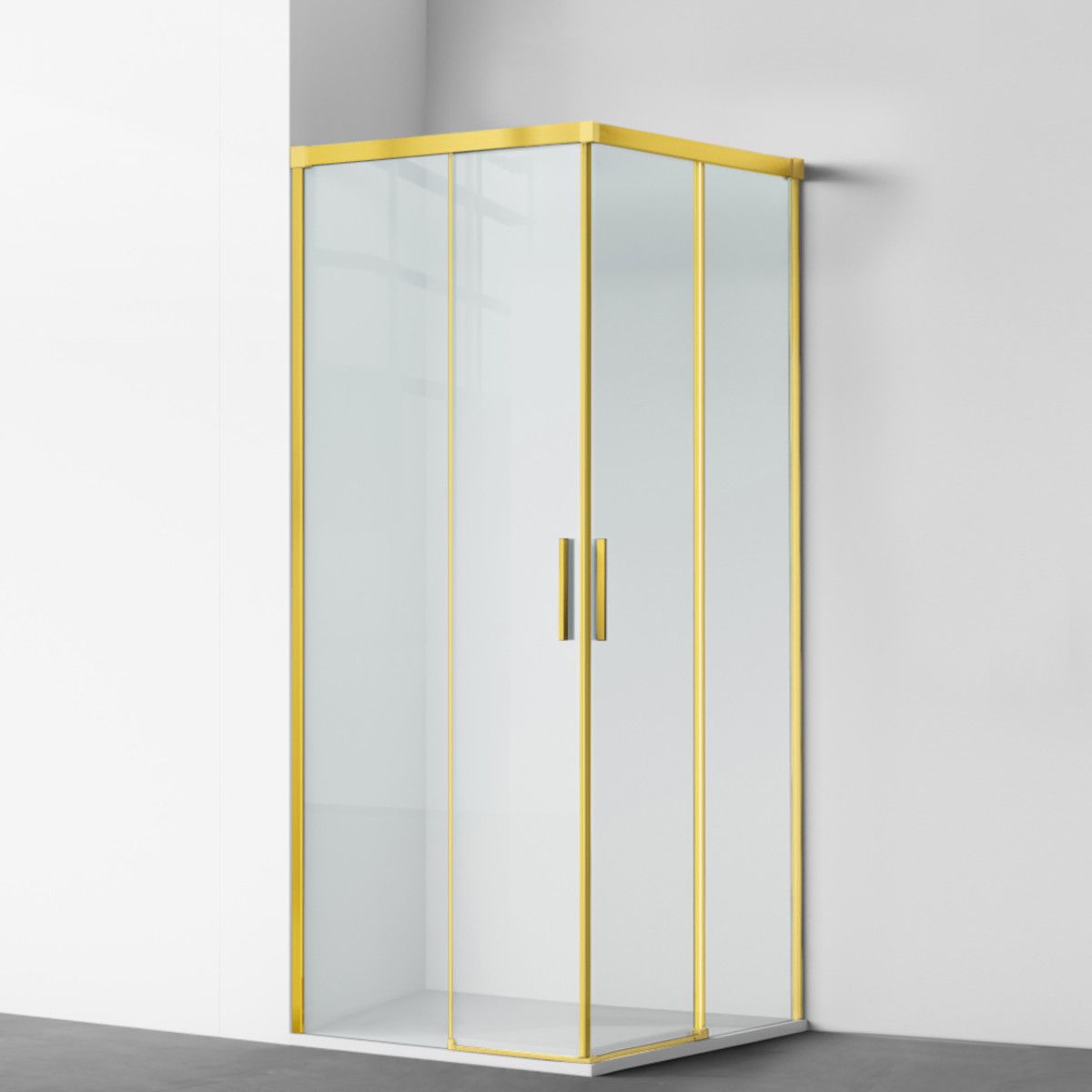 Duschkabine, 2 Schiebetüren, 6 mm Sicherheitsglas, 80-100 x 80-100 cm, mattgoldenes Profil, Medea