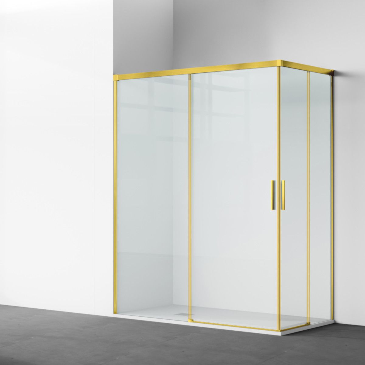 Duschkabine, 2 Schiebetüren, 6 mm Sicherheitsglas, 80-100 x 80-100 cm, mattgoldenes Profil, Medea