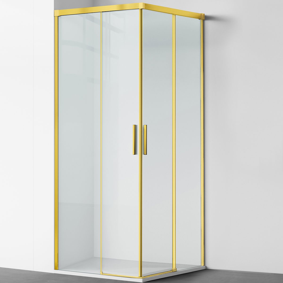 Duschkabine, 2 Schiebetüren, 6 mm Sicherheitsglas, 80-100 x 80-100 cm, mattgoldenes Profil, Medea