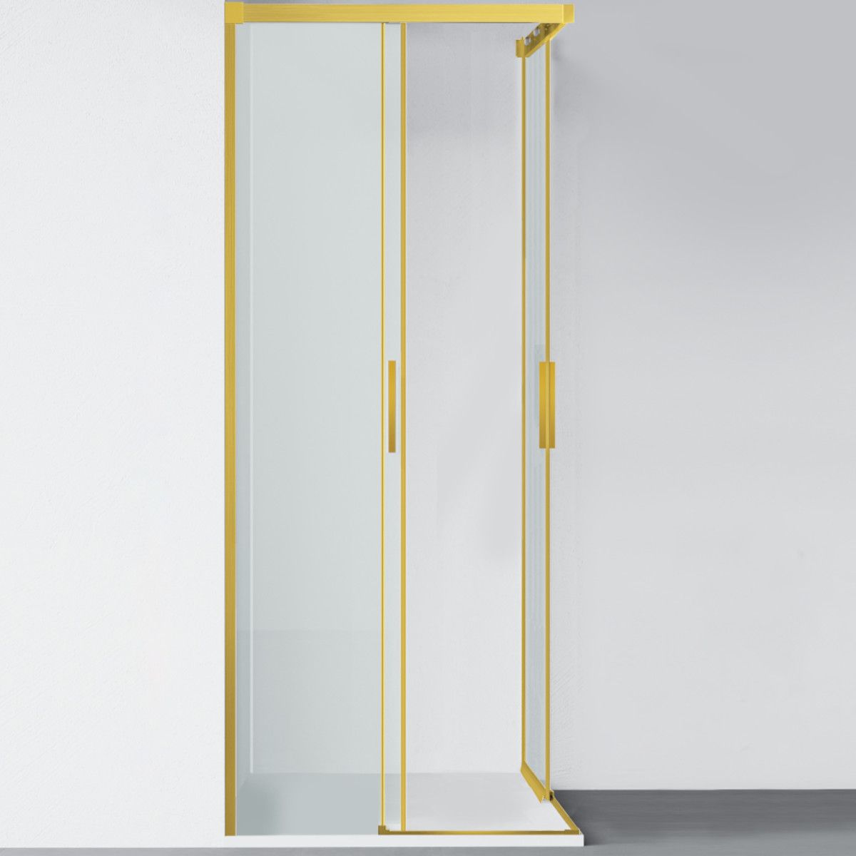 Duschkabine, 2 Schiebetüren, 6 mm Sicherheitsglas, 80-100 x 80-100 cm, mattgoldenes Profil, Medea