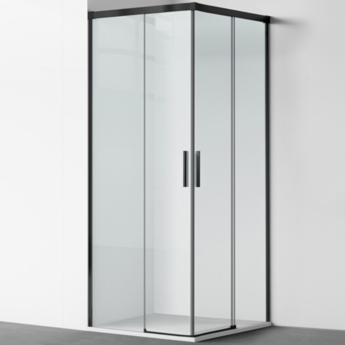 Duschkabine, 2 Schiebetüren, 6 mm Sicherheitsglas, 80–100 x 80–100 cm, mattschwarzes Profil, Medea