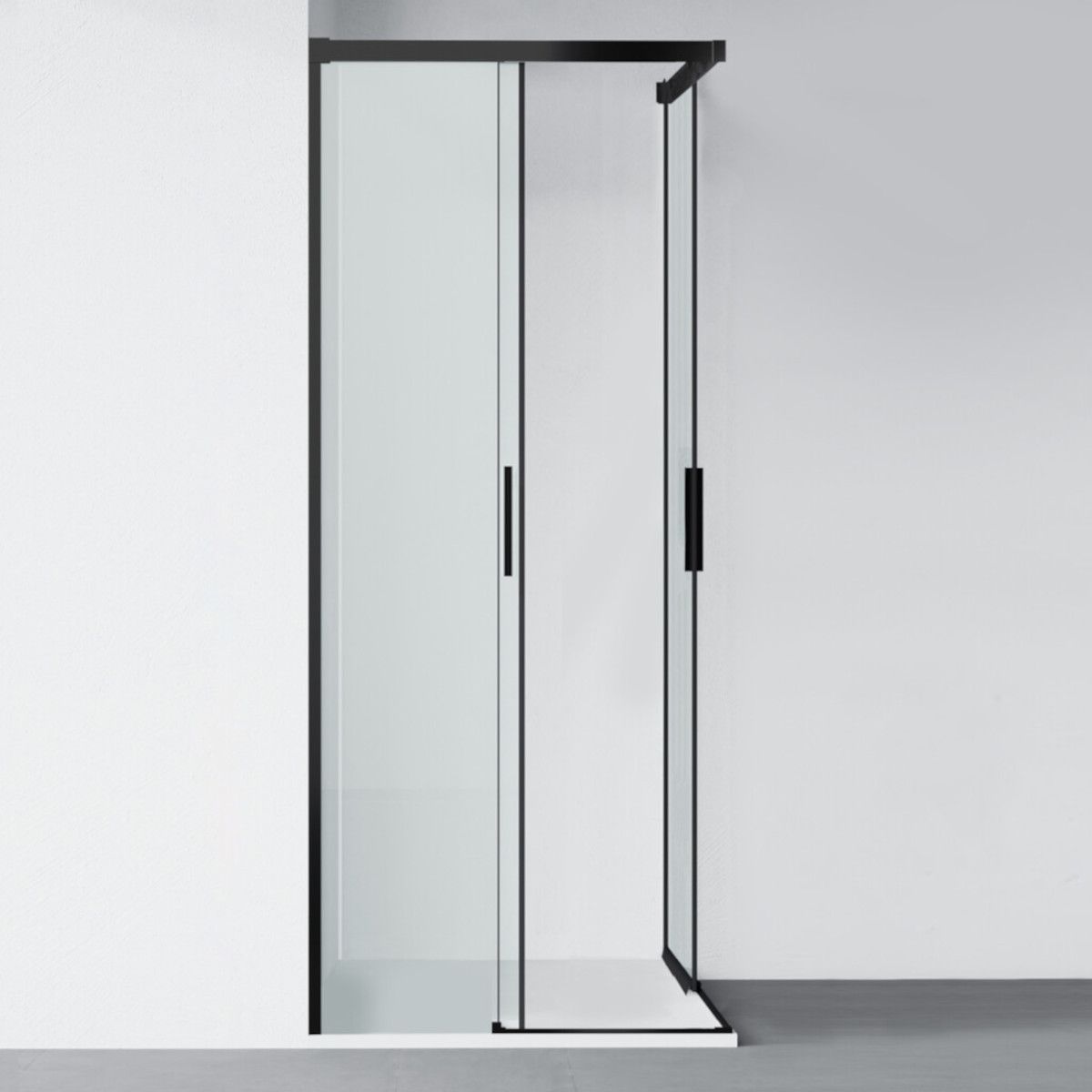 Duschkabine, 2 Schiebetüren, 6 mm Sicherheitsglas, 80–100 x 80–100 cm, mattschwarzes Profil, Medea