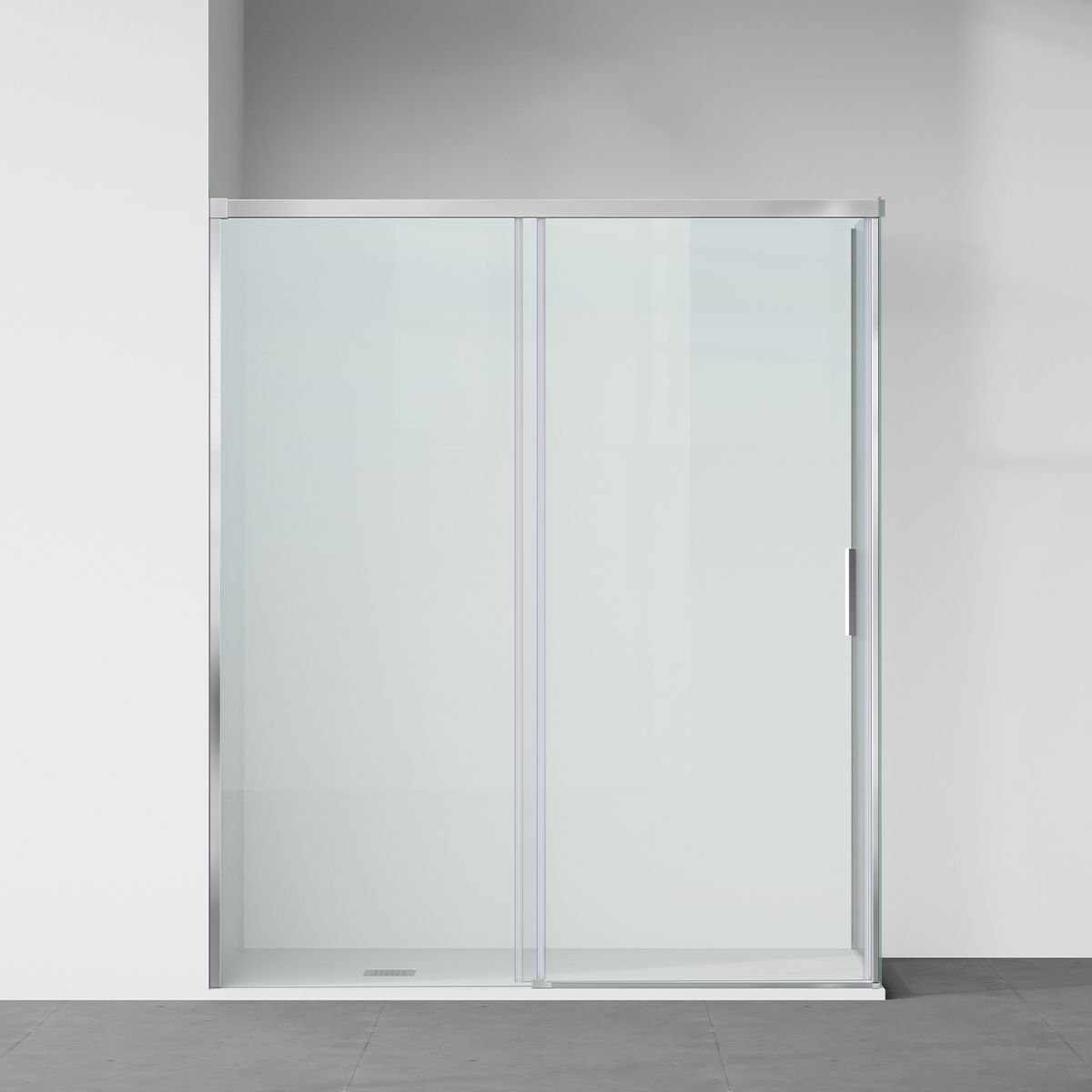 Duschkabine, fester Wand und Schiebetür, 6 mm Sicherheitsglas, 70-90 x 100-160 cm, Profil und Griff in Chrom, Hanes