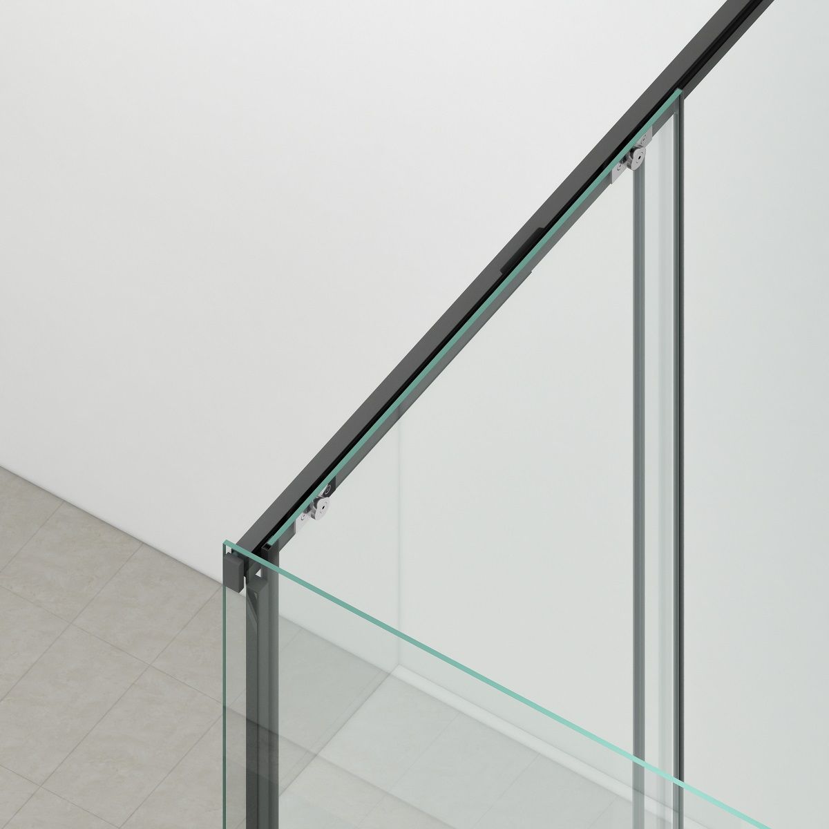 Duschkabine, fester Wand und Schiebetür, 6 mm Sicherheitsglas, 70–90 x 100–180 cm, Profil und Griff in Mattschwarz, Hanes