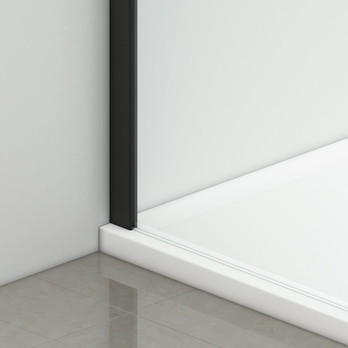 Duschkabine, fester Wand und Schiebetür, 6 mm Sicherheitsglas, 70–90 x 100–180 cm, Profil und Griff in Mattschwarz, Hanes