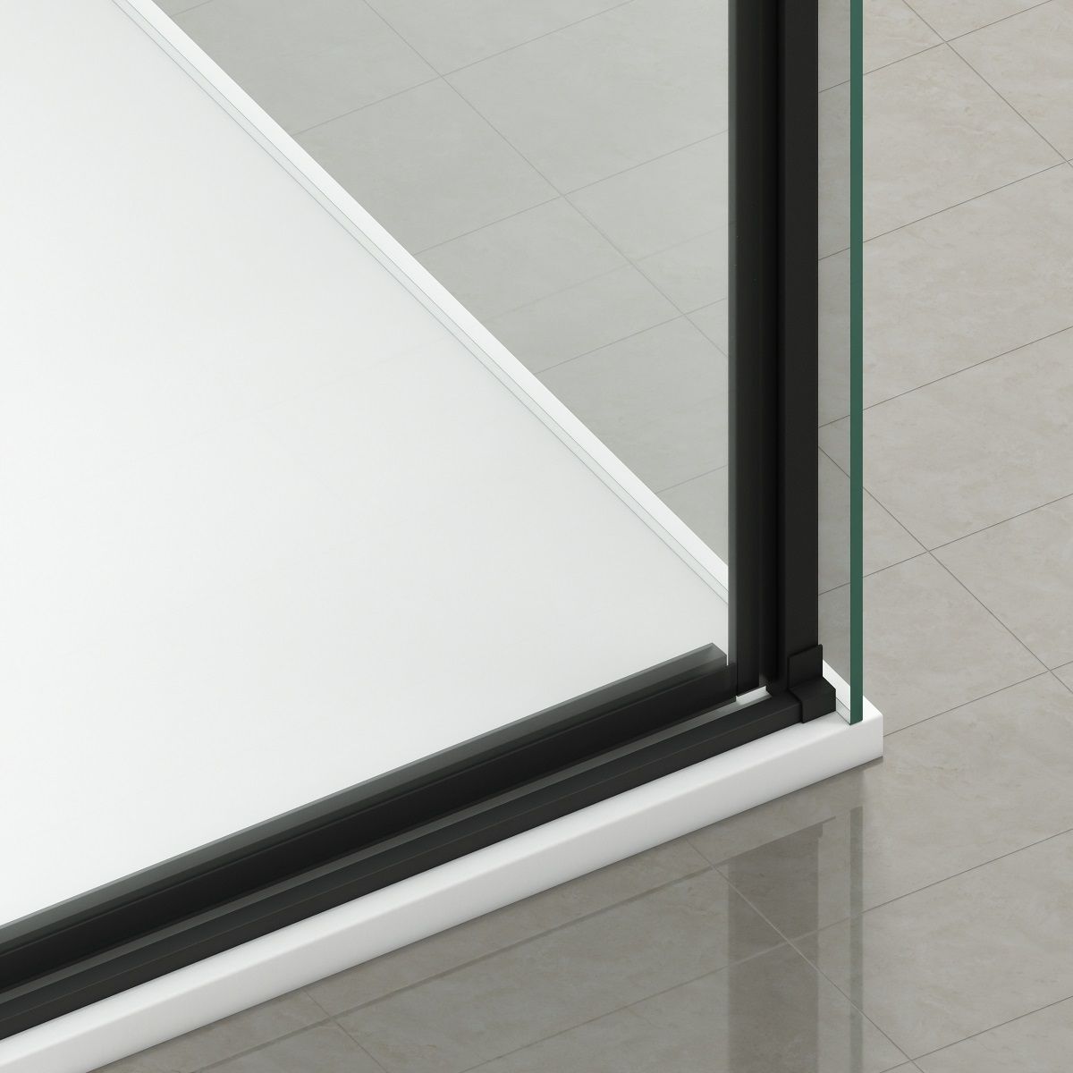 Duschkabine, fester Wand und Schiebetür, 6 mm Sicherheitsglas, 70–90 x 100–180 cm, Profil und Griff in Mattschwarz, Hanes