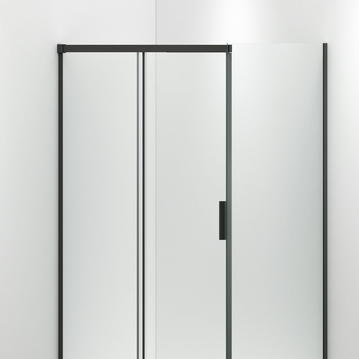 Duschkabine, fester Wand und Schiebetür, 6 mm Sicherheitsglas, 70–90 x 100–180 cm, Profil und Griff in Mattschwarz, Hanes