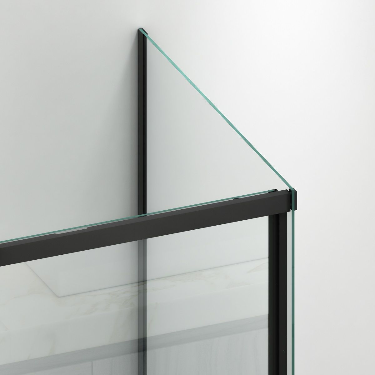 Duschkabine, fester Wand und Schiebetür, 6 mm Sicherheitsglas, 70–90 x 100–180 cm, Profil und Griff in Mattschwarz, Hanes