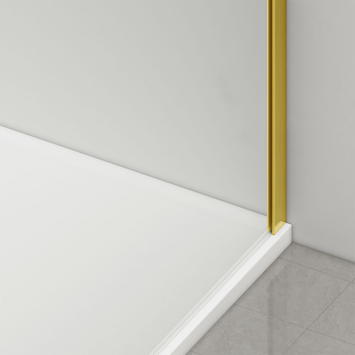 Duschkabine, fester Wand und Schiebetür, 6 mm Sicherheitsglas, 70x90 x100-160 cm,  Profil und Griff in Mattgold, Hanes