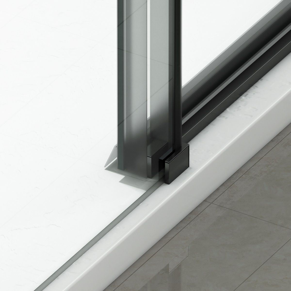 Duschkabine, fester Wand und Schiebetür, 8 mm Sicherheitsglas, Maße 80-90 x 120-140 cm, mattschwarzes Profil, Giorgio