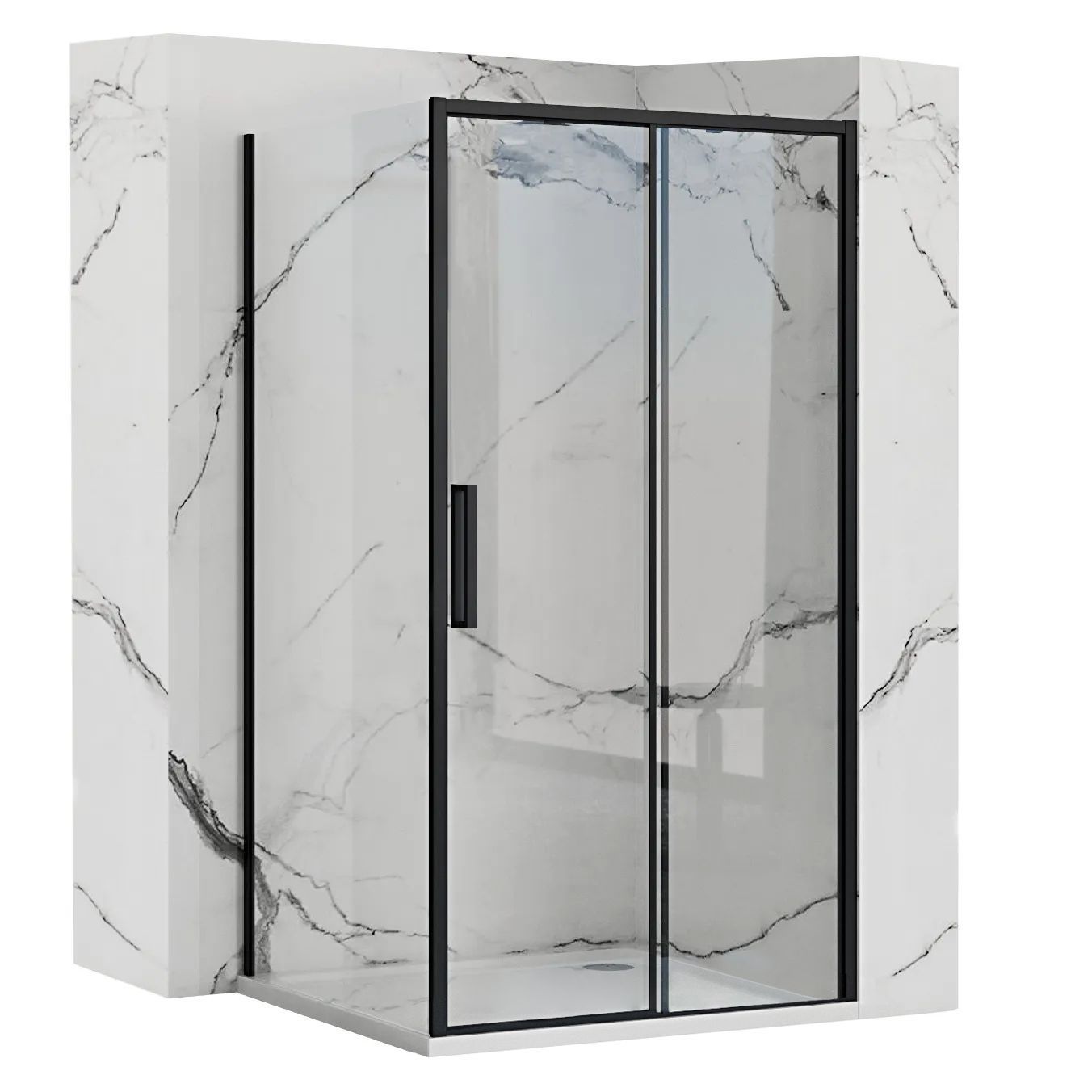 REA-Slide Black Duschkabine, Festwand und Schiebetür, 6 mm Sicherheitsglas, 100 x 150 x 195 cm, Easy Clean