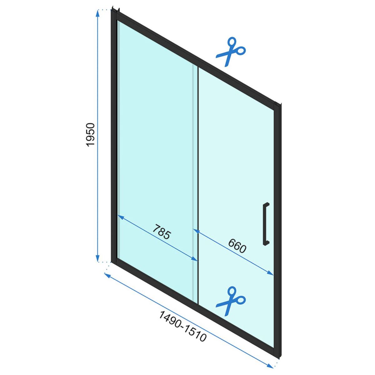 REA-Slide Black Duschkabine, Festwand und Schiebetür, 6 mm Sicherheitsglas, 100 x 150 x 195 cm, Easy Clean