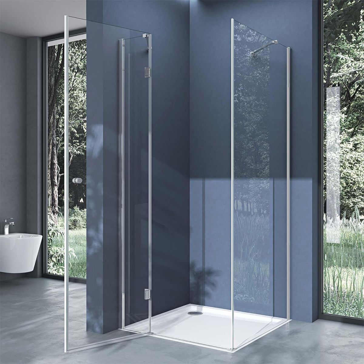 Duschkabine EGO-05, feste Wand und Batanta-Tür, 6 mm Sicherheitsglas, transparent, Maße 70-100 x 90-140 cm