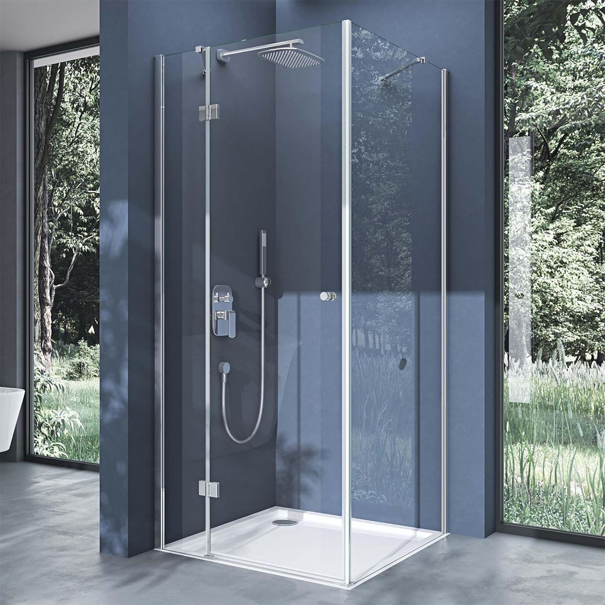 Duschkabine EGO-05, feste Wand und Batanta-Tür, 6 mm Sicherheitsglas, transparent, Maße 70-100 x 90-140 cm