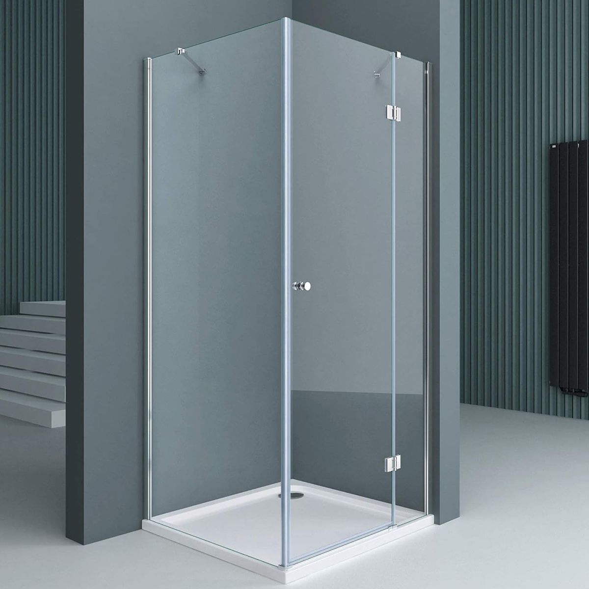 Duschkabine EGO-05, feste Wand und Batanta-Tür, 6 mm Sicherheitsglas, transparent, Maße 70-100 x 90-140 cm