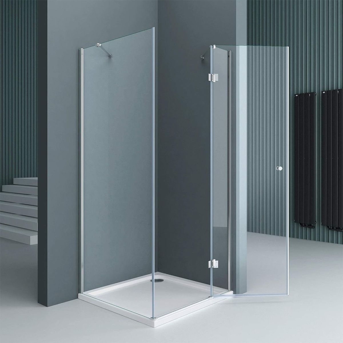 Duschkabine EGO-05, feste Wand und Batanta-Tür, 6 mm Sicherheitsglas, transparent, Maße 70-100 x 90-140 cm