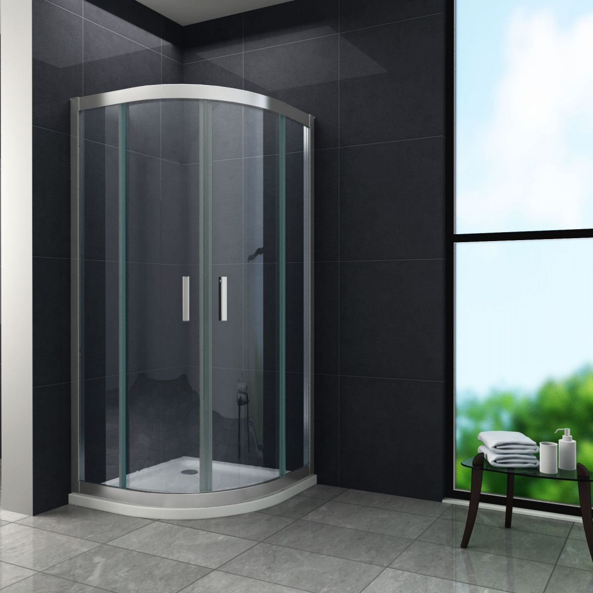 Duschkabine Ego-Mathis, Schiebetüren, Chrom, 6 mm Glas, 90-90 x 195 cm, mit oder ohne Duschwanne, Nano Easy Clean