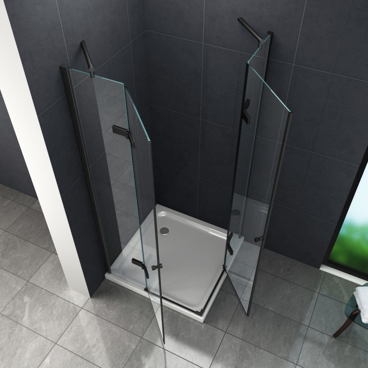 Duschkabine Ego-Nemo, 2 Drehtüren, mattschwarz, 8 mm Glas, 80x80x195 cm, Nano Easy Clean-Beschichtung