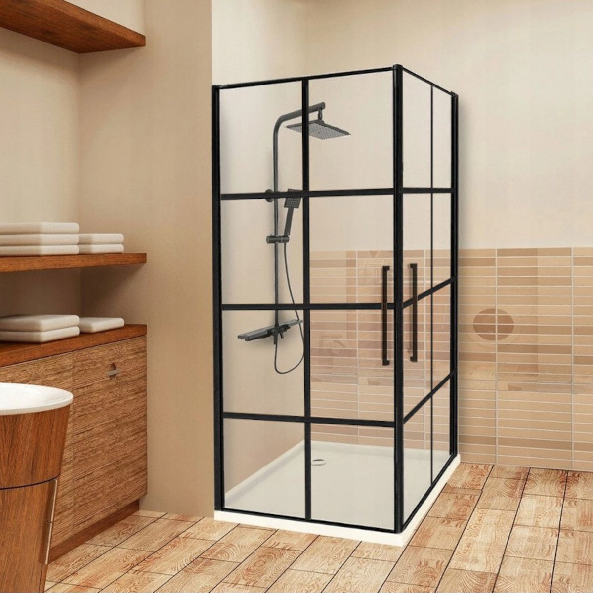 Duschkabine REA-Rubik Black Mat, 80x80x195 cm, 6mm Sicherheitsglas, 2 Flügeltüren