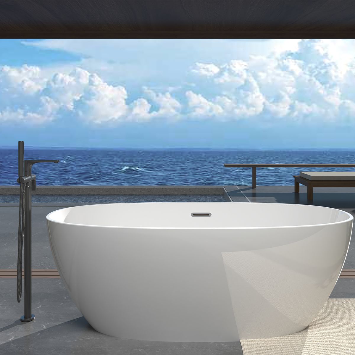 Badewanne aus Sanitäracryl, Glänzend Weiß Innen/Außen, 170x82 cm, thermische Isolierung, freistehend, Linea