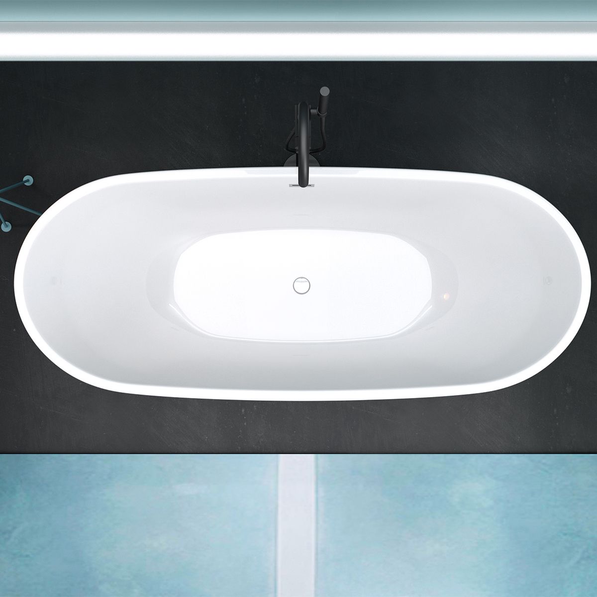 Freistehende Badewanne, glänzend Weiß, thermoaktives Acryl, 180x80 cm, EGO 502