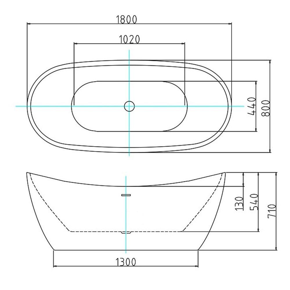 Badewanne EGO-502, 180x80x60 cm, Sanitäracryl, freistehend