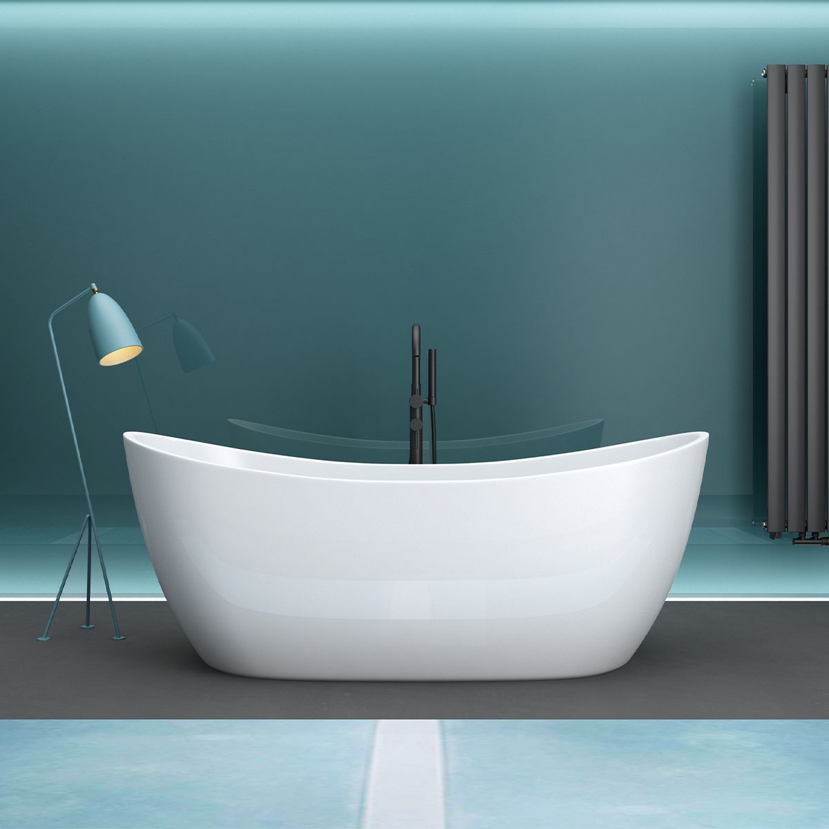 Freistehende Badewanne, glänzend Weiß, thermoaktives Acryl, 180x80 cm, EGO 502