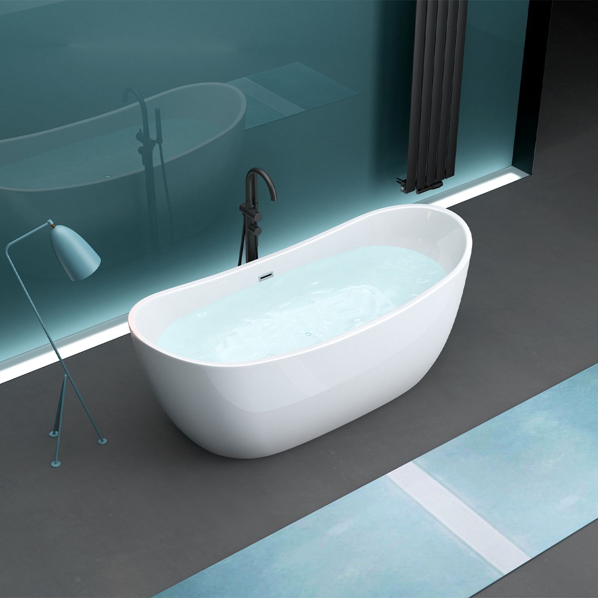 Freistehende Badewanne, glänzend Weiß, thermoaktives Acryl, 180x80 cm, EGO 502