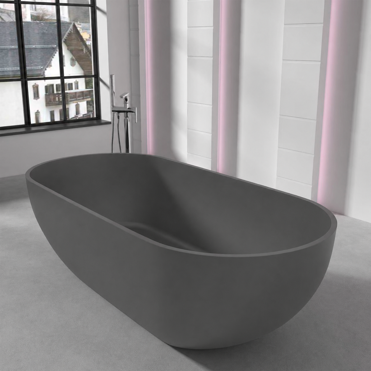 Badewanne, Coroian-Verbundwerkstoff, Anthrazit matt, 180 x 85 cm, Wärmedämmung, freistehend, Runa
