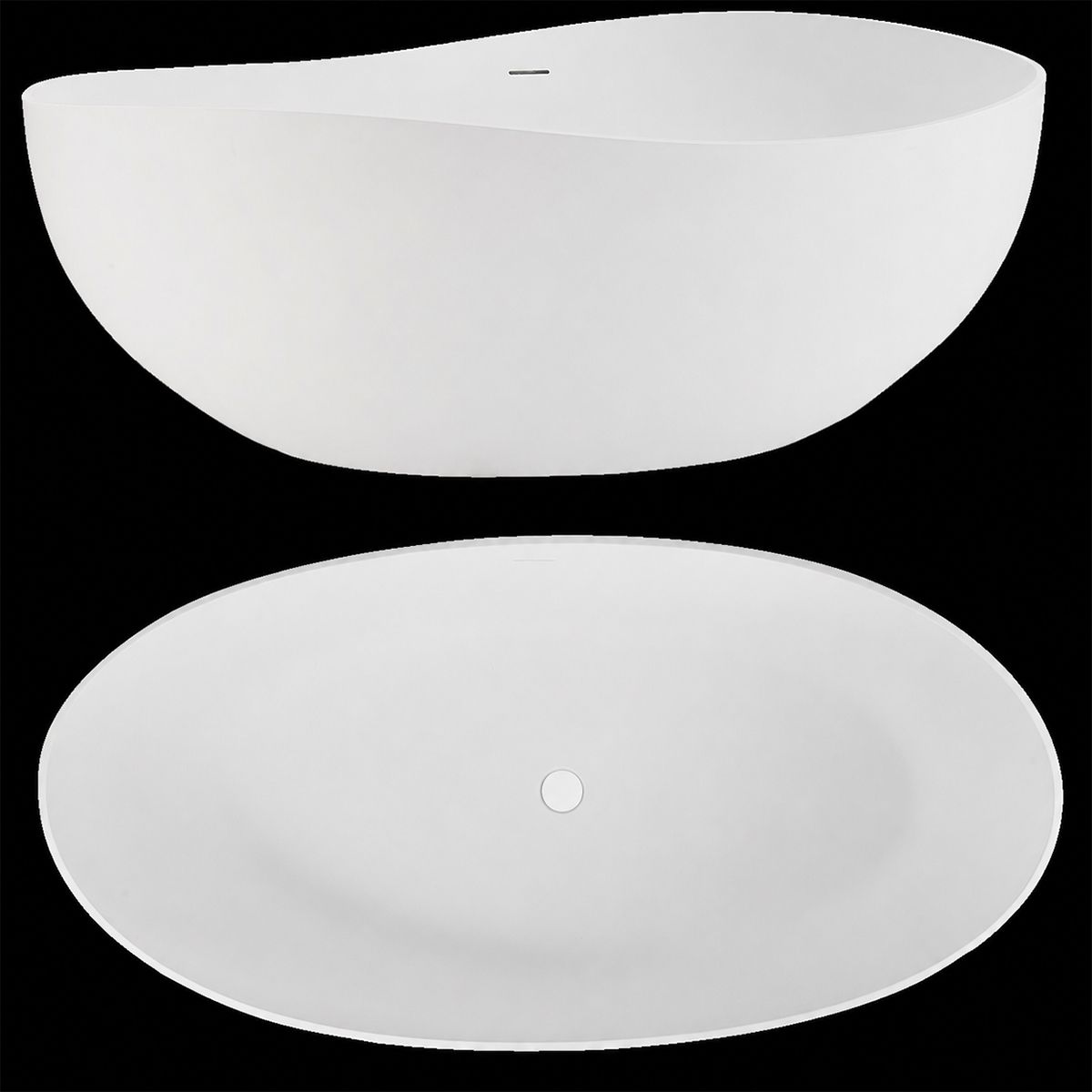 Badewanne, Mineralwerkstoff, freistehend, inklusive weißem Abfluss, Hochglanzweiß, 160 x 80 cm, Sofia