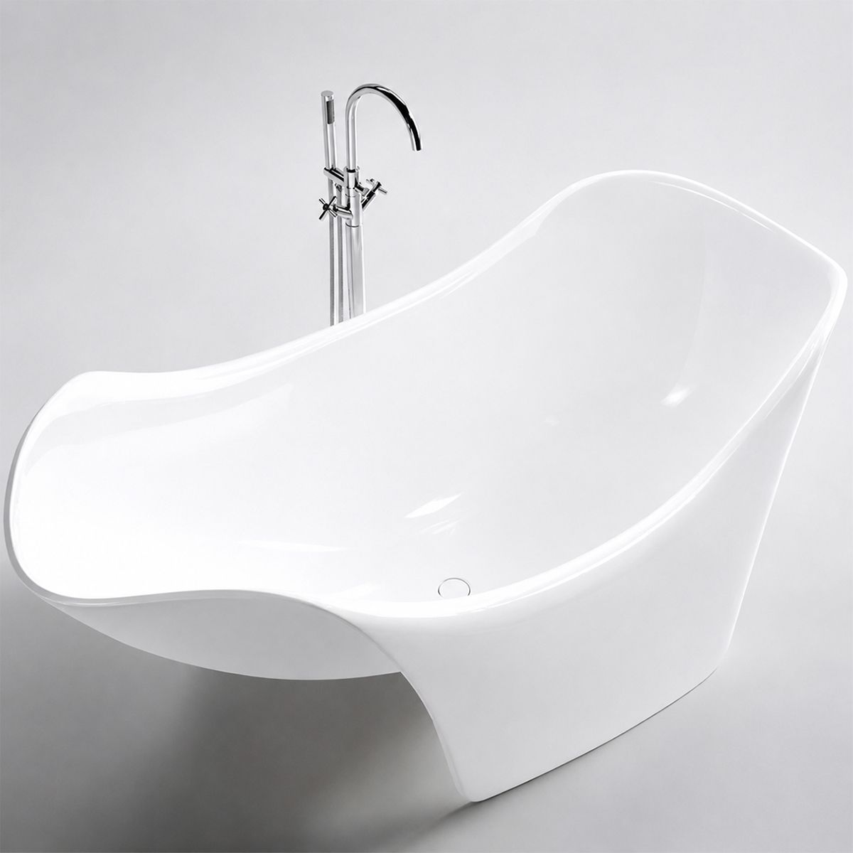 Badewanne, Mineralwerkstoff, freistehend, inklusive weißem Abfluss, Hochglanzweiß, 170 x 82 x 62 cm, Nirvana