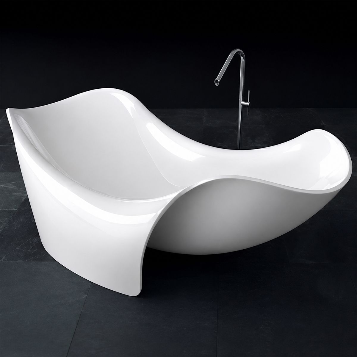 Badewanne, Mineralwerkstoff, freistehend, inklusive weißem Abfluss, Hochglanzweiß, 170 x 82 x 62 cm, Nirvana