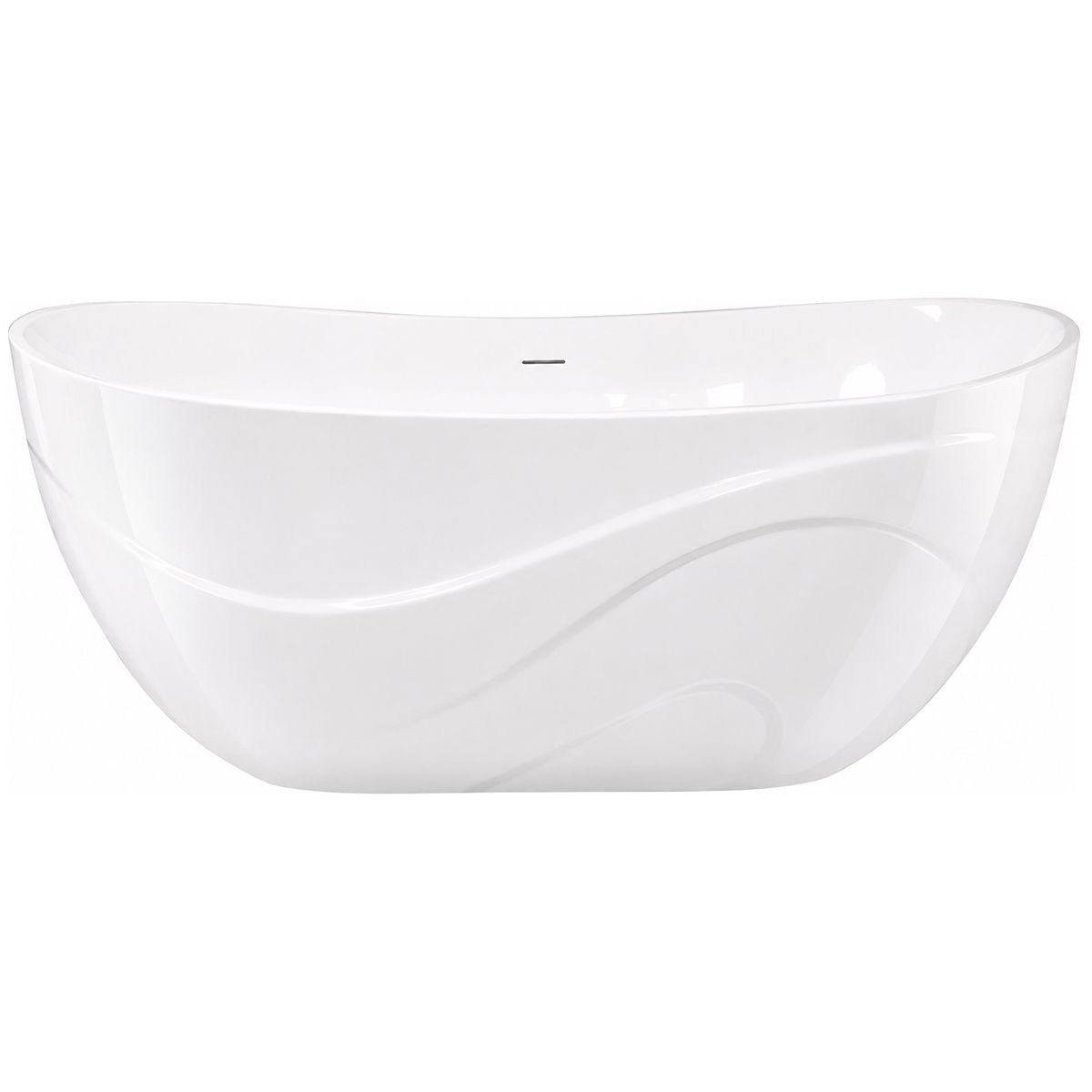 Badewanne, Mineralwerkstoff, inklusive weißem Abfluss, freistehend, Hochglanzweiß, 170 x 78 cm, Calista