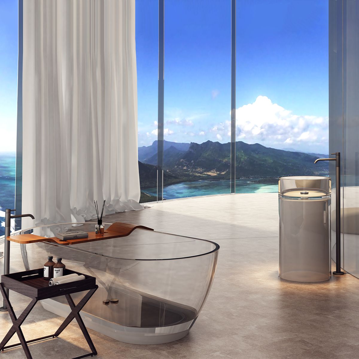 Freistehende Badewanne, CristalMood, Transparent, 170x80 cm, mit Ablaufventil, Sole