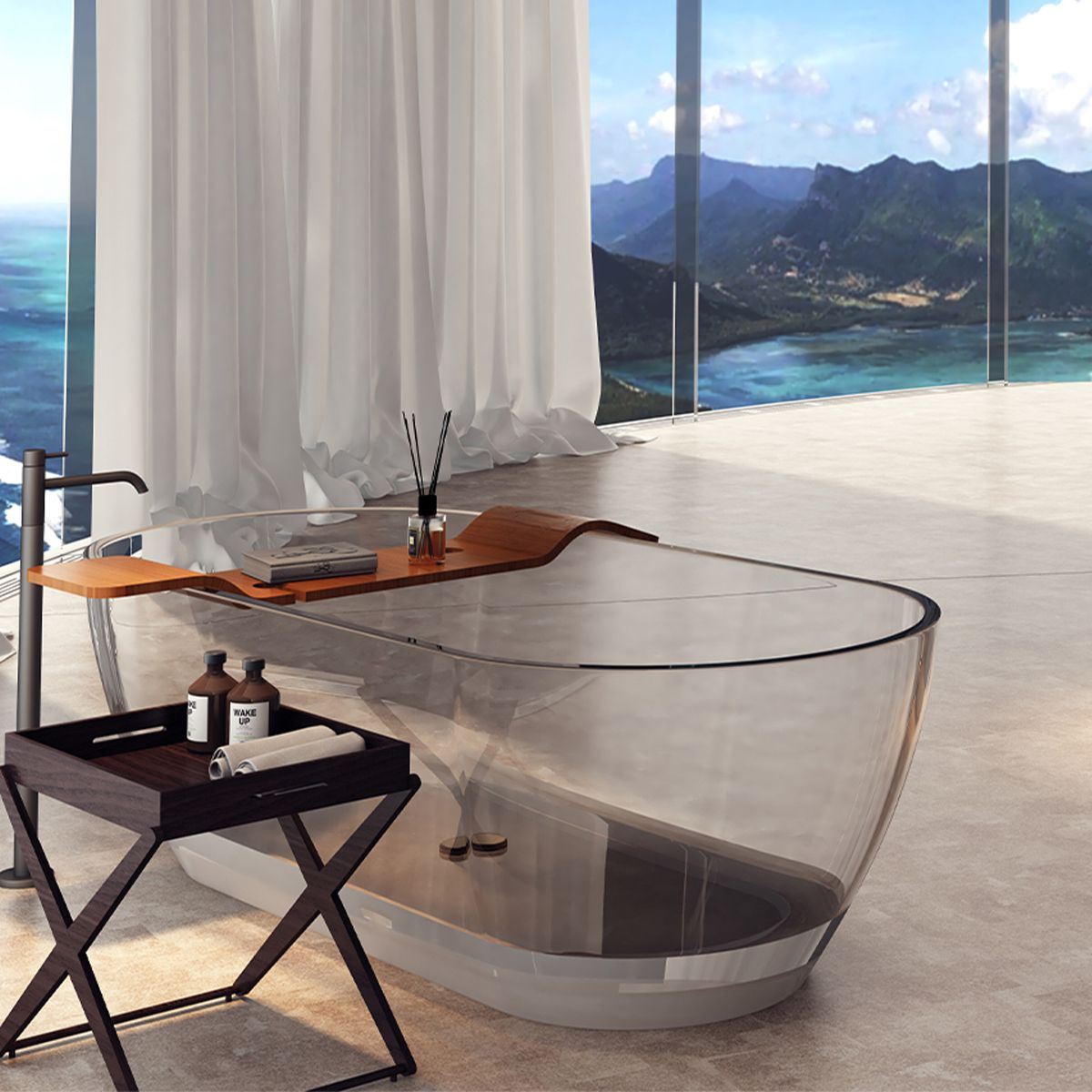 Freistehende Badewanne, CristalMood, Transparent, 170x80 cm, mit Ablaufventil, Sole