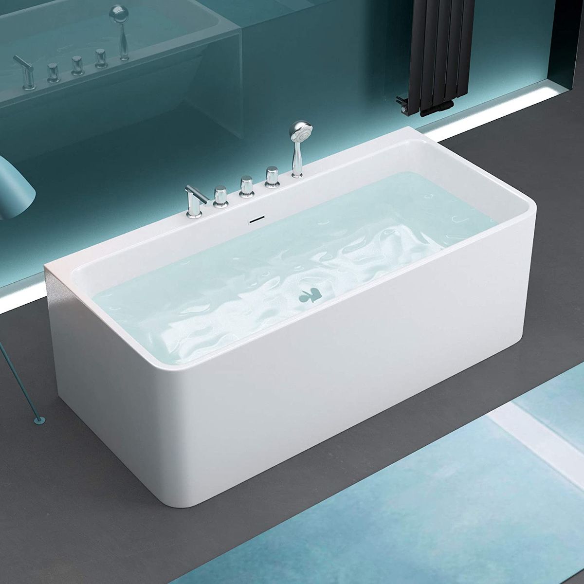 Badewanne EGO 601S, freistehend, 170 oder 180 cm, integrierte Armatur mit verchromtem Finish, thermoaktives Sanitäracryl, Weiß
