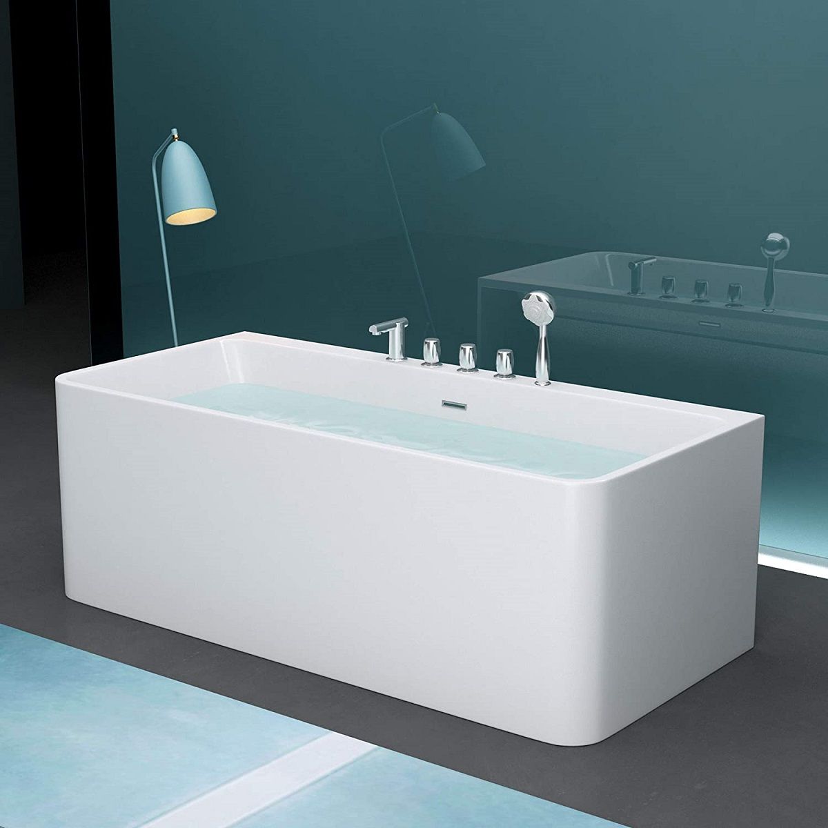 Badewanne EGO 601S, freistehend, 170 oder 180 cm, integrierte Armatur mit verchromtem Finish, thermoaktives Sanitäracryl, Weiß